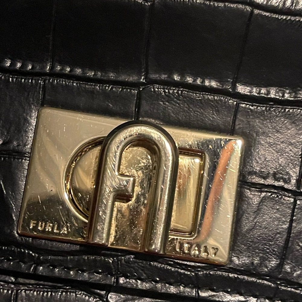 Furla Luxury Black With Polished Brass Mini Bag with Chain Strap - Picture 8 of 8